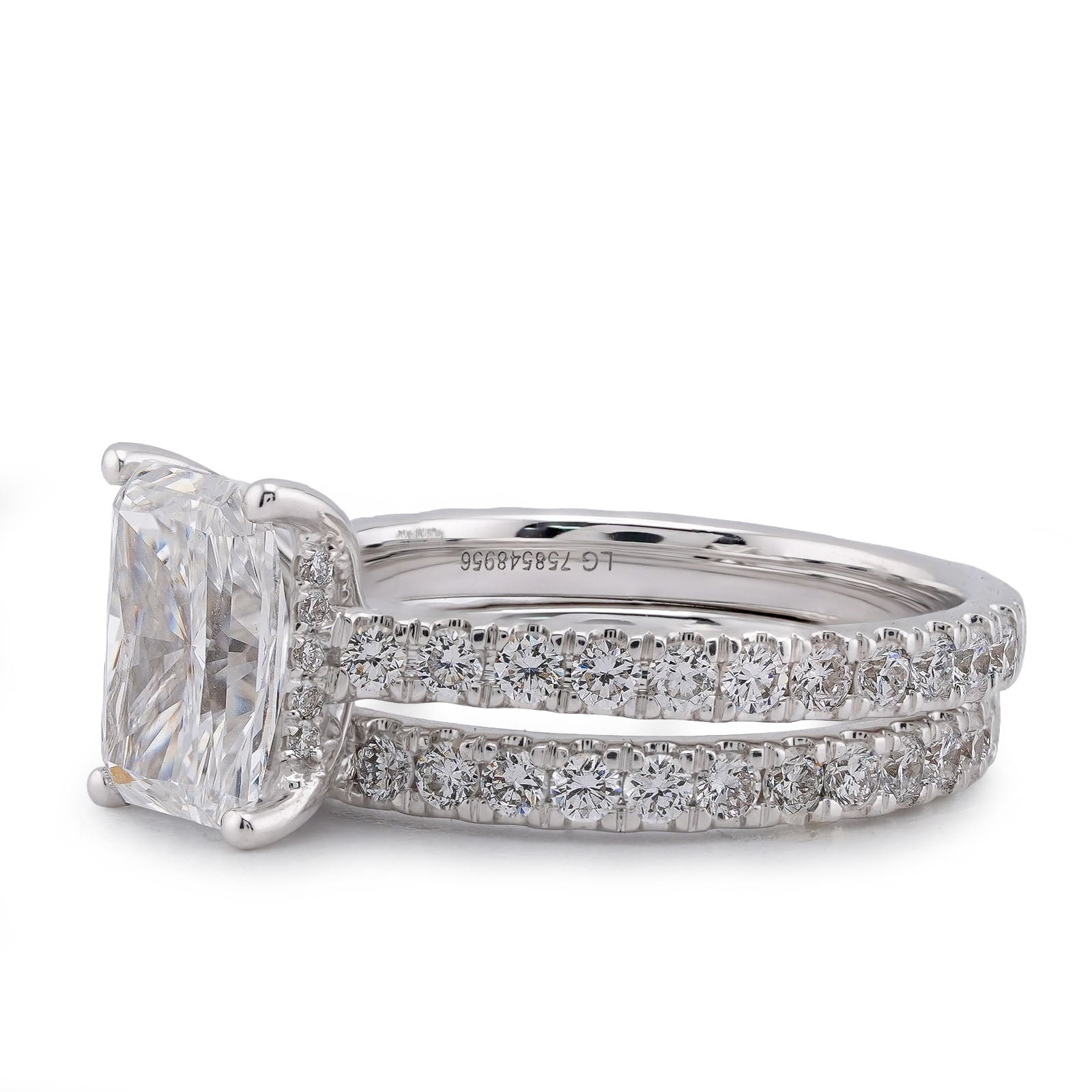 14K White Gold Centre Radiant Solitaire Round 3.30CT Lab Diamond Women Ring with Band