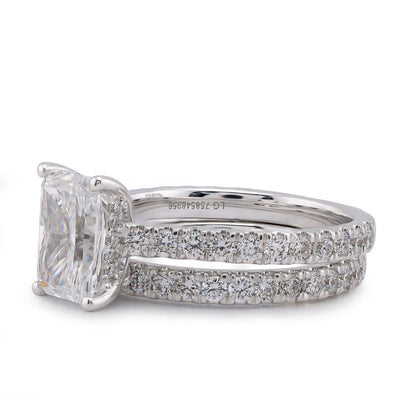 14K White Gold Centre Radiant Solitaire Round 3.30CT Lab Diamond Women Ring with Band