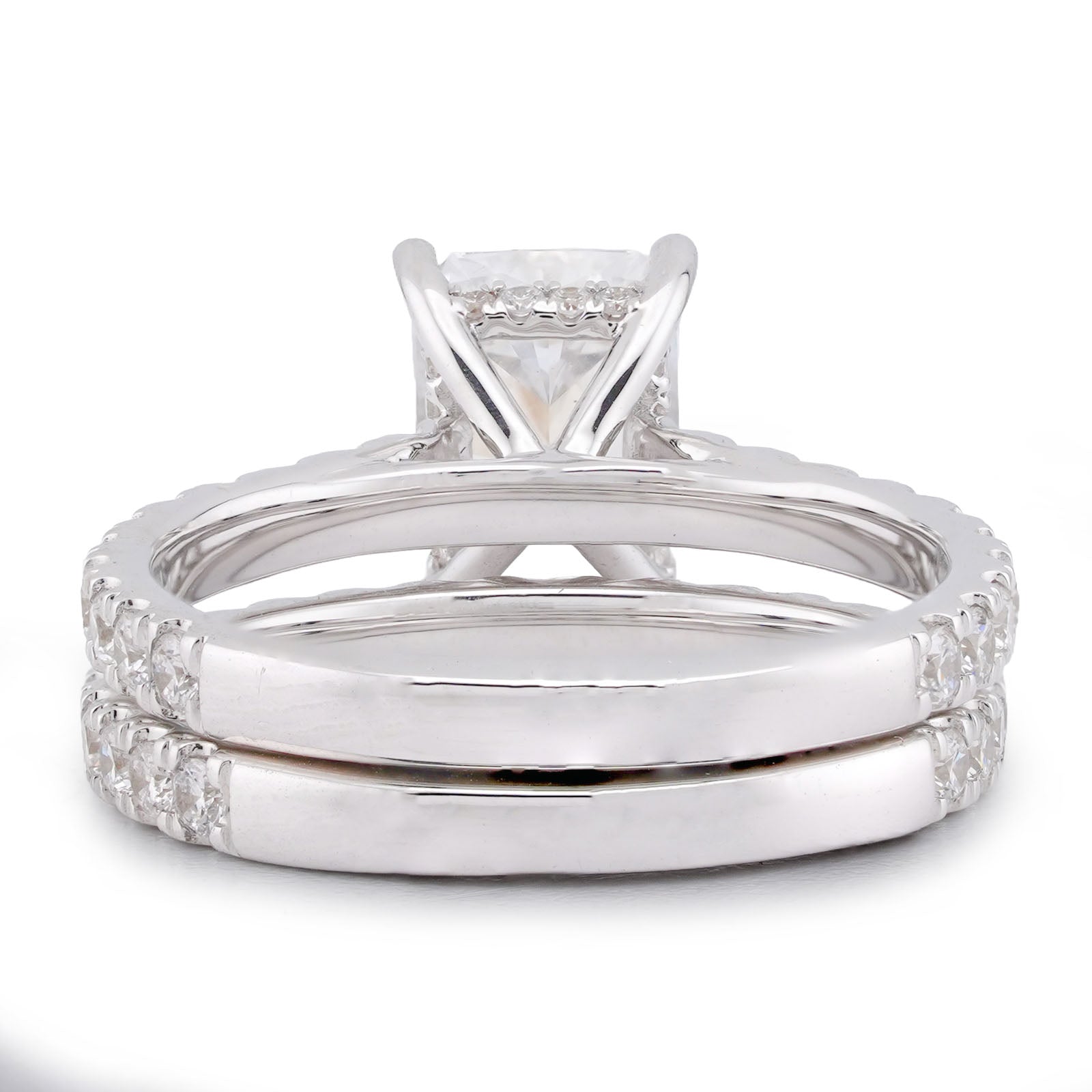 14K White Gold Centre Radiant Solitaire Round 3.30CT Lab Diamond Women Ring with Band