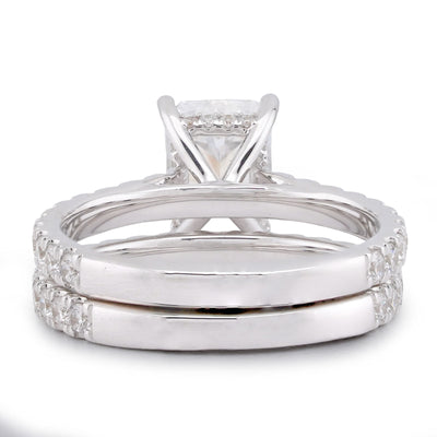 14K White Gold Centre Radiant Solitaire Round 3.30CT Lab Diamond Women Ring with Band