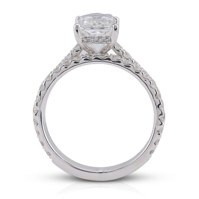 14K White Gold Centre Radiant Solitaire Round 3.30CT Lab Diamond Women Ring with Band