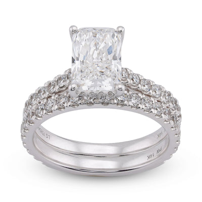 14K White Gold Centre Radiant Solitaire Round 3.30CT Lab Diamond Women Ring with Band