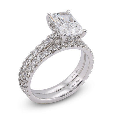 14K White Gold Centre Radiant Solitaire Round 3.30CT Lab Diamond Women Ring with Band