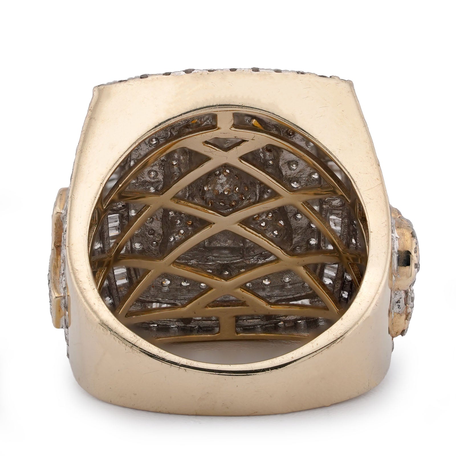10K Yellow Gold Rectangular Shape Jesus Head w/ Cross Baguette Natural Diamond Men Pinky Ring