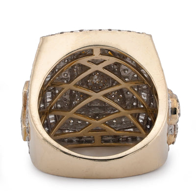 10K Yellow Gold Rectangular Shape Jesus Head w/ Cross Baguette Natural Diamond Men Pinky Ring