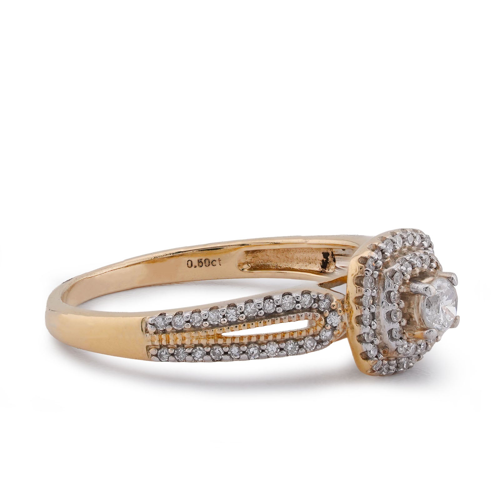 10K Yellow Gold 1.25CT Natural Diamond Solitaire Centre Halo Square Women Ring