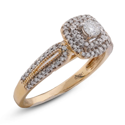 10K Yellow Gold 1.25CT Natural Diamond Solitaire Centre Halo Square Women Ring