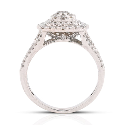 10K White Gold 1.5CT Halo Cluster Centre Round Solitaire Natural Diamond Women Ring