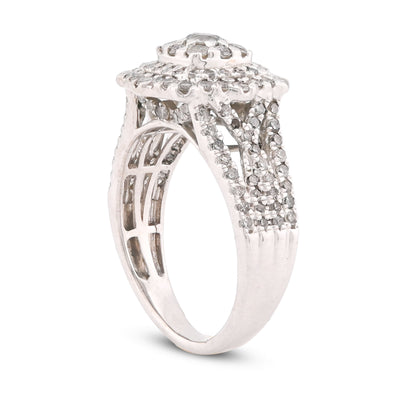 10K White Gold 1.5CT Halo Cluster Centre Round Solitaire Natural Diamond Women Ring