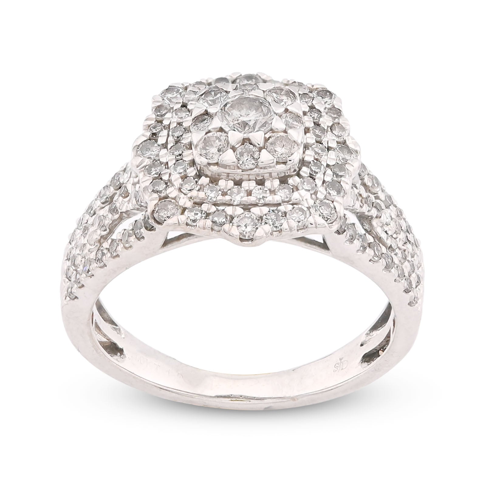 10K White Gold 1.5CT Halo Cluster Centre Round Solitaire Natural Diamond Women Ring
