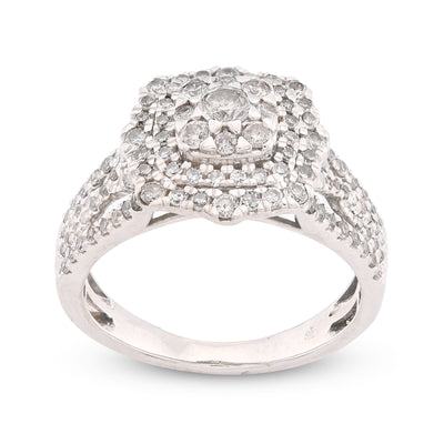 10K White Gold 1.5CT Halo Cluster Centre Round Solitaire Natural Diamond Women Ring