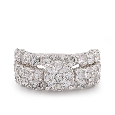 14K White Gold 4.8CT Natural Diamond Round Centre 3 Row Women Ring
