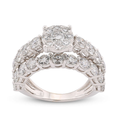 14K White Gold 4.8CT Natural Diamond Round Centre 3 Row Women Ring