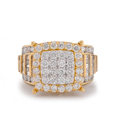 10K Yellow Gold 3CT Natural Diamond Side Baguette Square Square Centre Women Ring