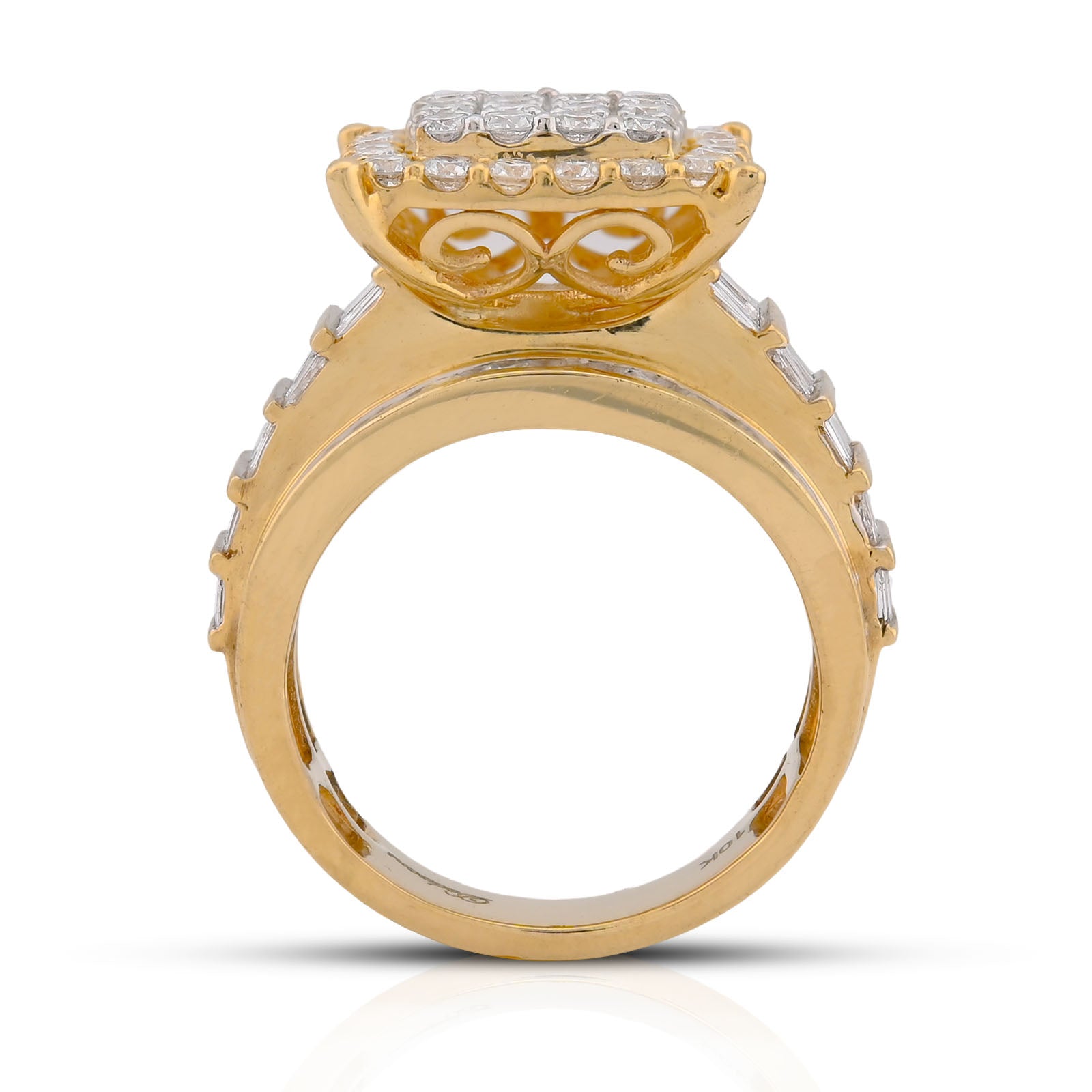 10K Yellow Gold 3CT Natural Diamond Side Baguette Square Square Centre Women Ring