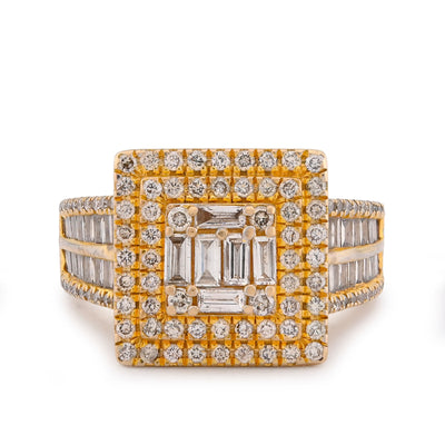 10K Yellow Gold 1.86CT Natural Diamond Square Halo Baguette Cenntre Women Ring