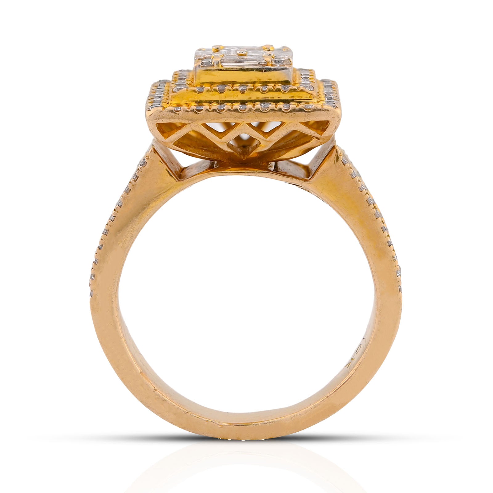 10K Yellow Gold 1.86CT Natural Diamond Square Halo Baguette Cenntre Women Ring