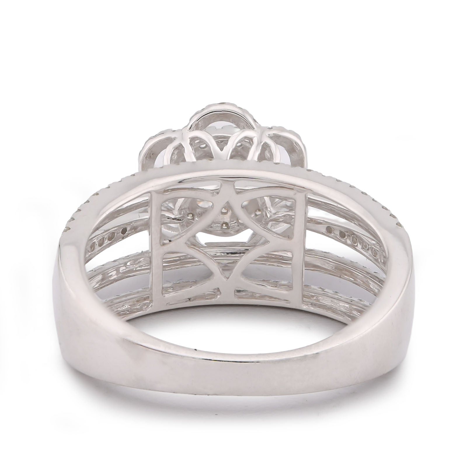14K White Gold 0.99CT Flower Shape Multi Row Band Natural Diamond Women Ring