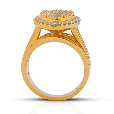 10K Yellow Gold Tear Drop Shape Mosaic Set Halo Natural Diamond Women Ring