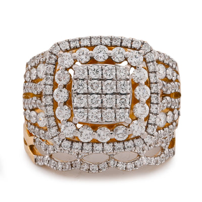 Square Shape Halo Multi Row Women 1.5CT Natural Diamond Ring with Band 10K Yellow Gold