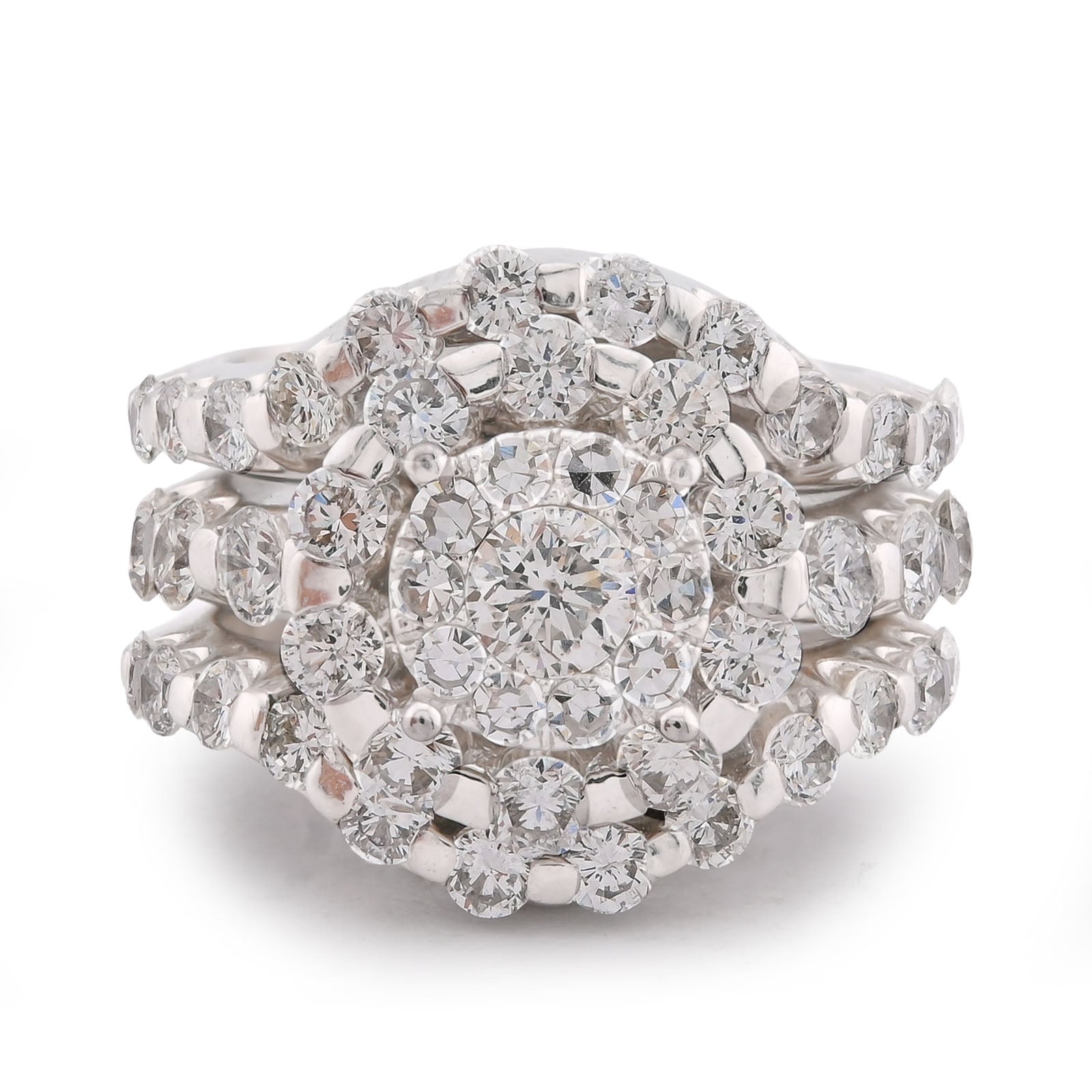 Flower Cluster Round Halo Natural Diamond 7CT Women Ring with Band 14K White Gold