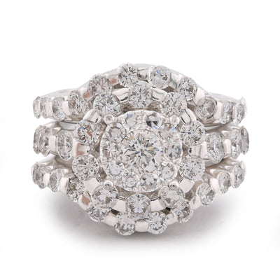 Flower Cluster Round Halo Natural Diamond 7CT Women Ring with Band 14K White Gold