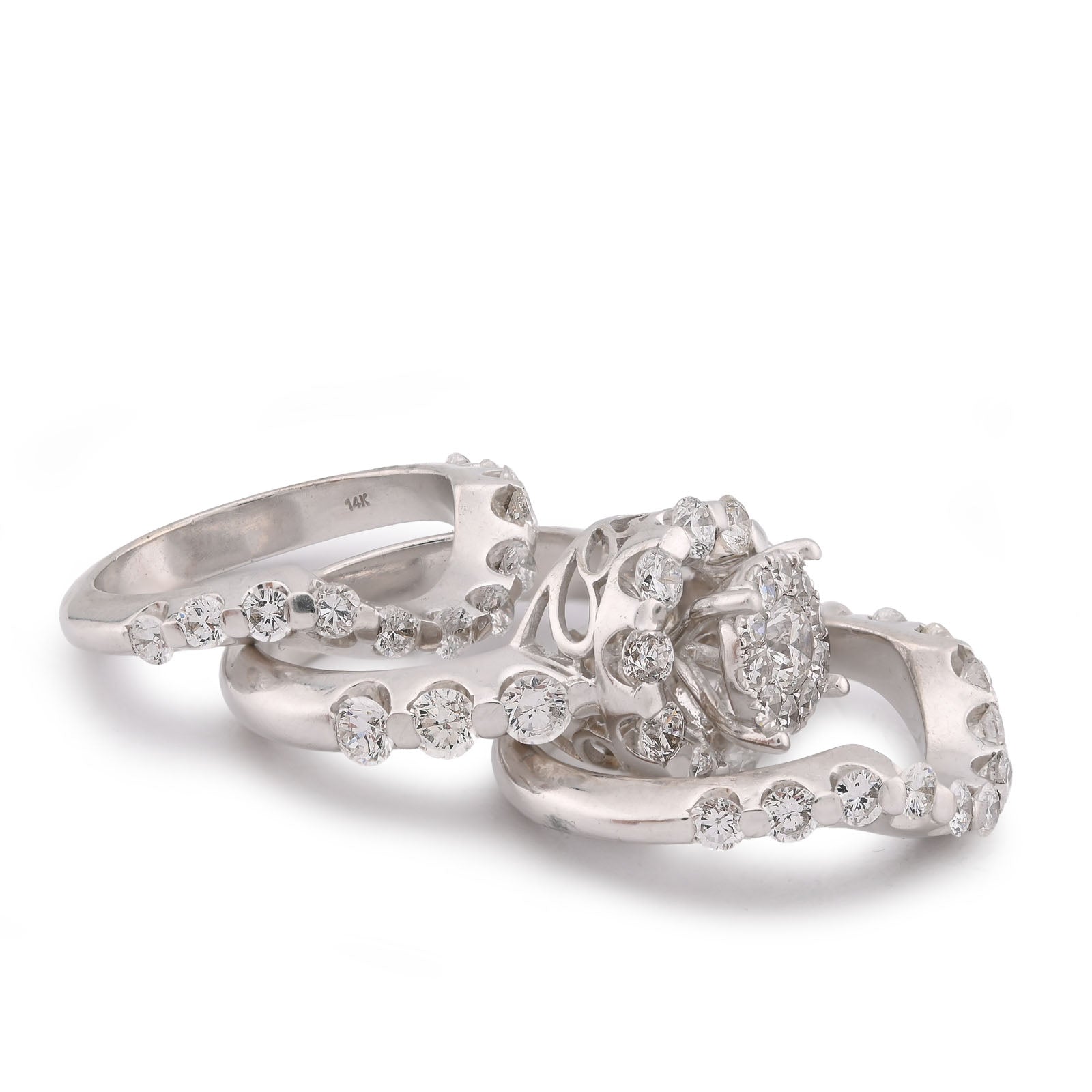 Flower Cluster Round Halo Natural Diamond 7CT Women Ring with Band 14K White Gold