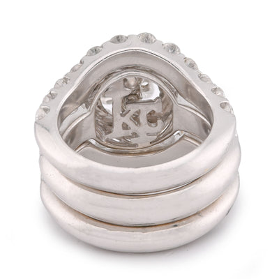 Flower Cluster Round Halo Natural Diamond 7CT Women Ring with Band 14K White Gold