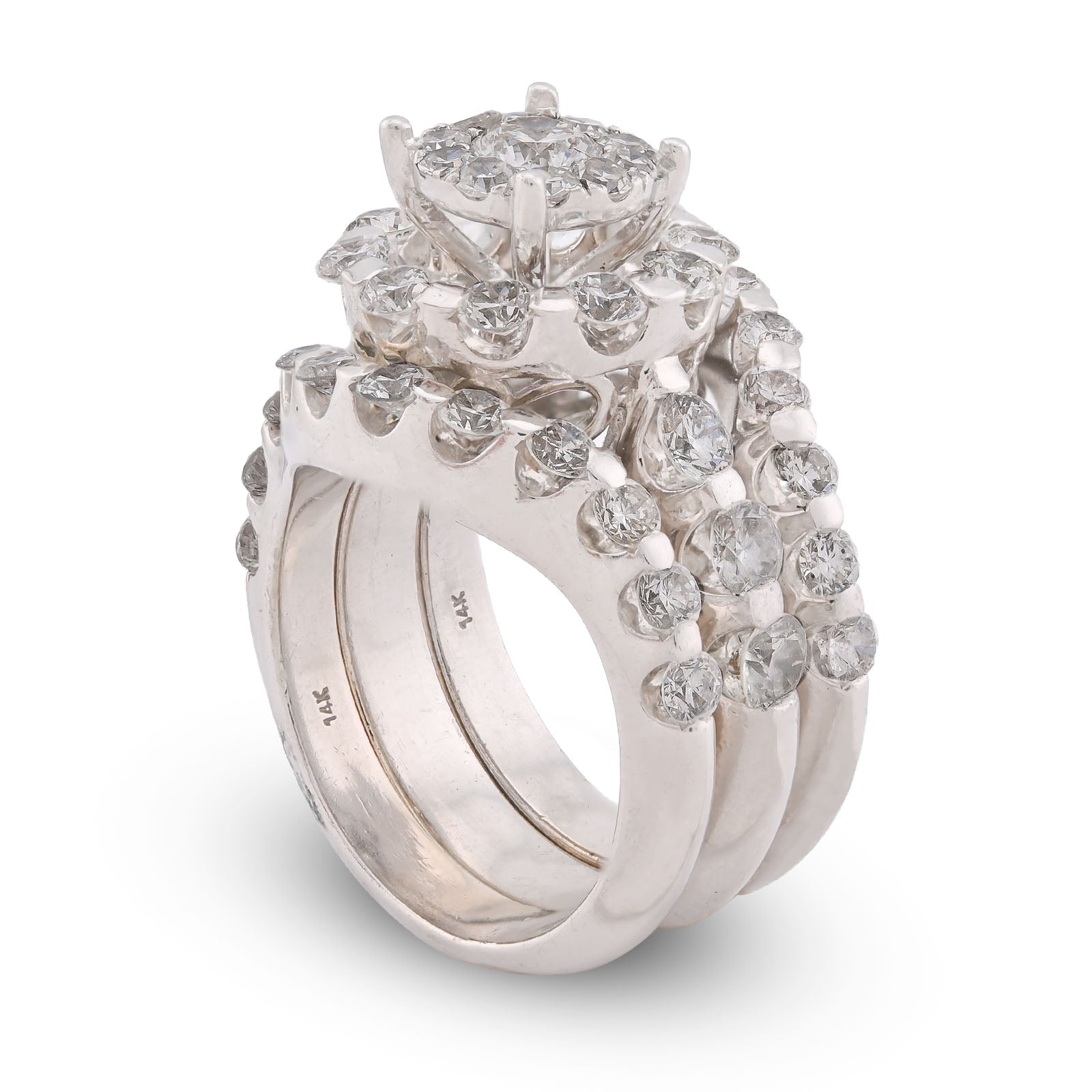 Flower Cluster Round Halo Natural Diamond 7CT Women Ring with Band 14K White Gold