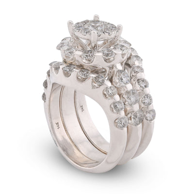 Flower Cluster Round Halo Natural Diamond 7CT Women Ring with Band 14K White Gold