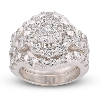 Flower Cluster Round Halo Natural Diamond 7CT Women Ring with Band 14K White Gold