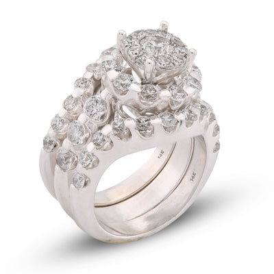 Flower Cluster Round Halo Natural Diamond 7CT Women Ring with Band 14K White Gold