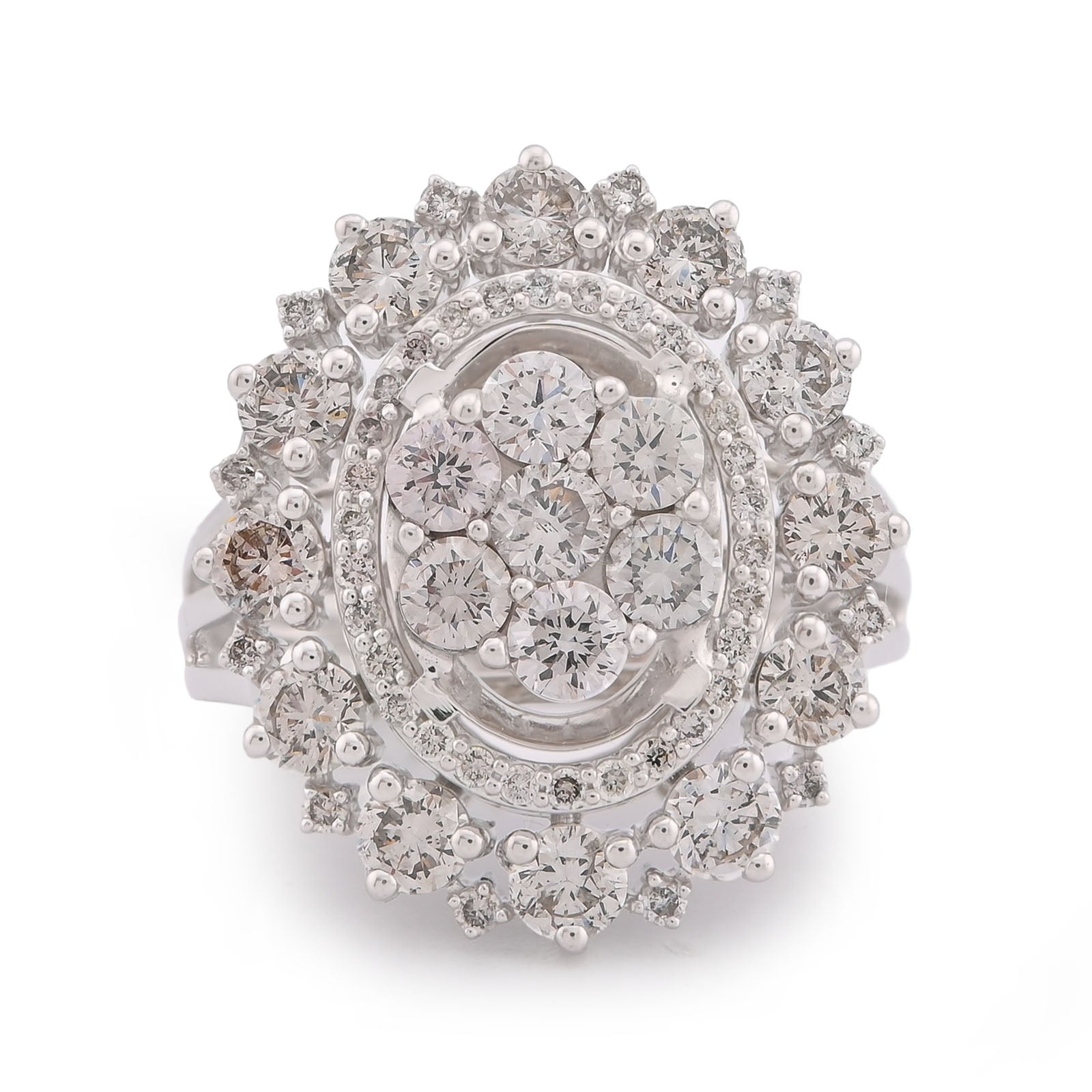 Flower Shape Cluster Centre Natural Diamond 4.86CT Women Ring 14K White Gold