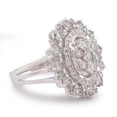 Flower Shape Cluster Centre Natural Diamond 4.86CT Women Ring 14K White Gold