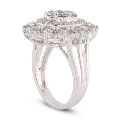 Flower Shape Cluster Centre Natural Diamond 4.86CT Women Ring 14K White Gold