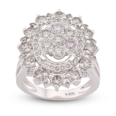 Flower Shape Cluster Centre Natural Diamond 4.86CT Women Ring 14K White Gold