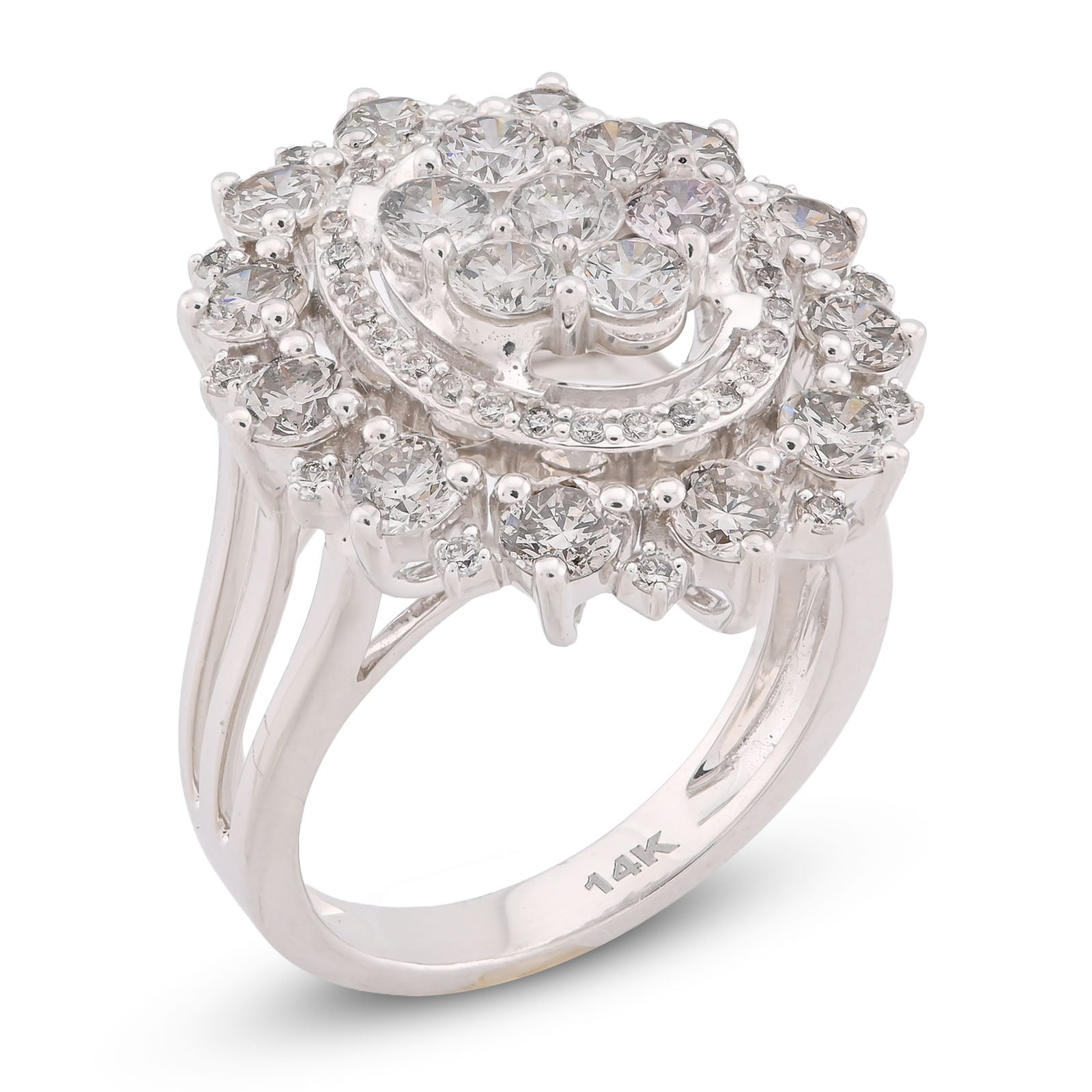 Flower Shape Cluster Centre Natural Diamond 4.86CT Women Ring 14K White Gold