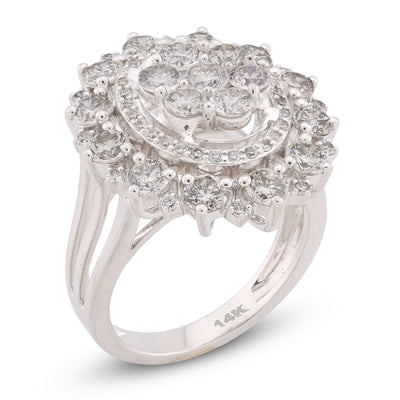 Flower Shape Cluster Centre Natural Diamond 4.86CT Women Ring 14K White Gold