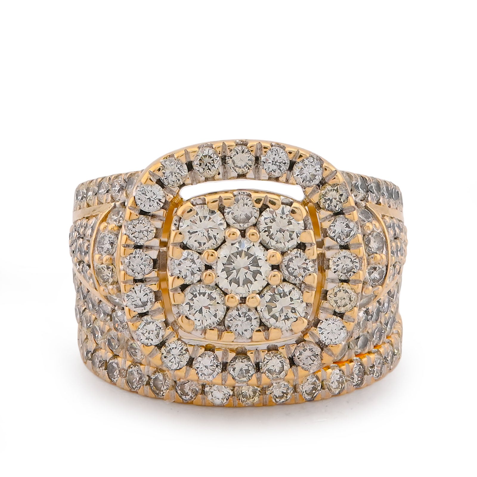 Flower Cluster Square Halo Women Ring with band 3CT Natural Diamond 10K Yellow Gold