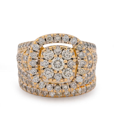 Flower Cluster Square Halo Women Ring with band 3CT Natural Diamond 10K Yellow Gold