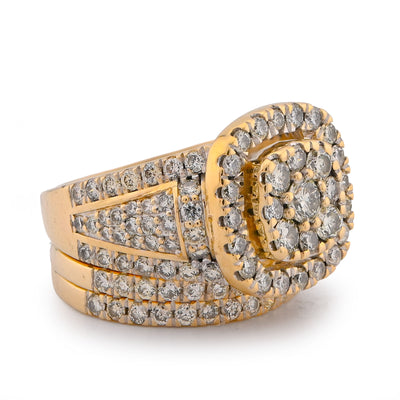 Flower Cluster Square Halo Women Ring with band 3CT Natural Diamond 10K Yellow Gold