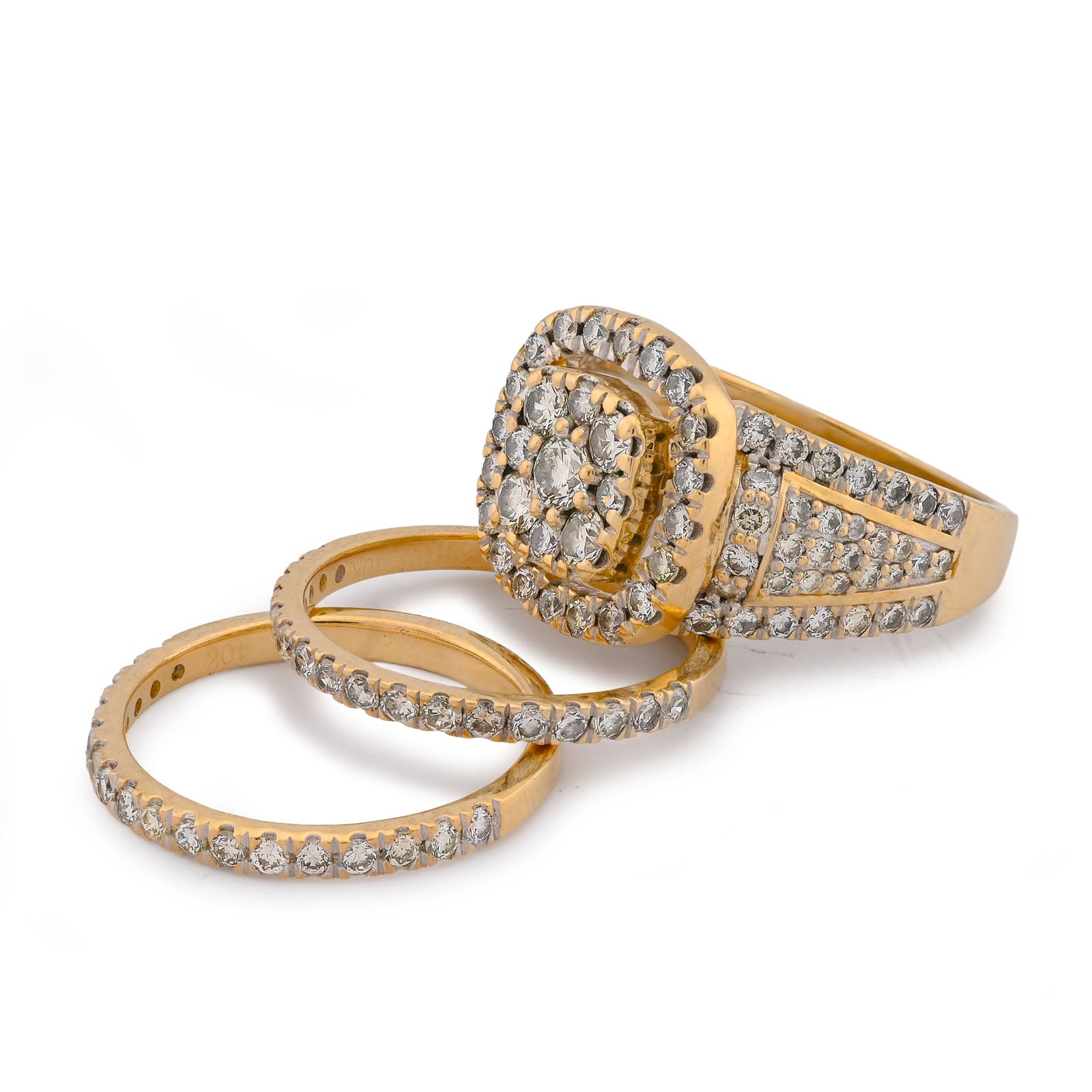 Flower Cluster Square Halo Women Ring with band 3CT Natural Diamond 10K Yellow Gold