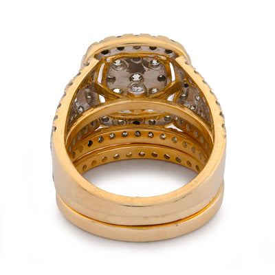 Flower Cluster Square Halo Women Ring with band 3CT Natural Diamond 10K Yellow Gold