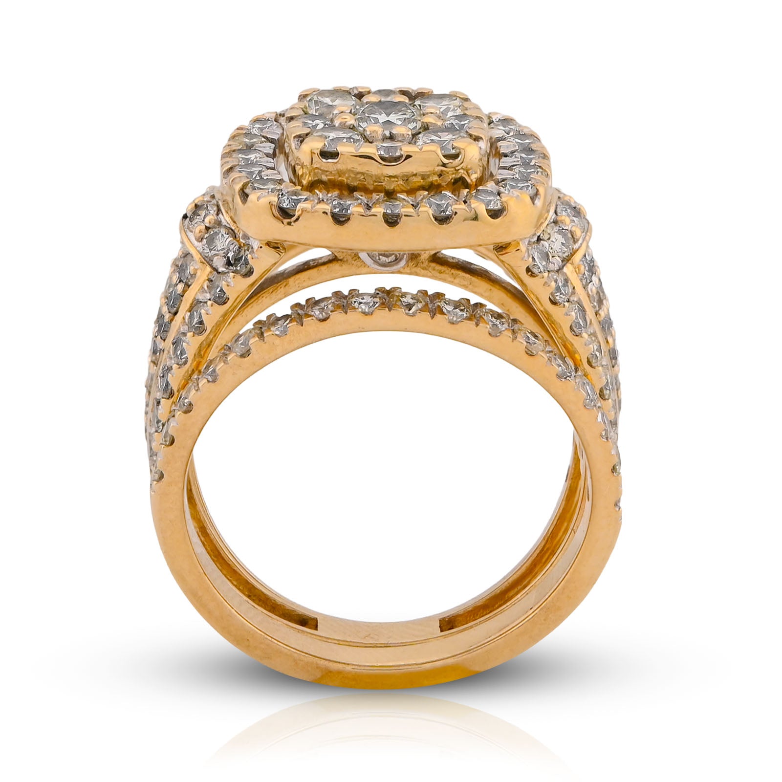 Flower Cluster Square Halo Women Ring with band 3CT Natural Diamond 10K Yellow Gold