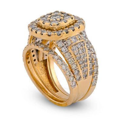 Flower Cluster Square Halo Women Ring with band 3CT Natural Diamond 10K Yellow Gold