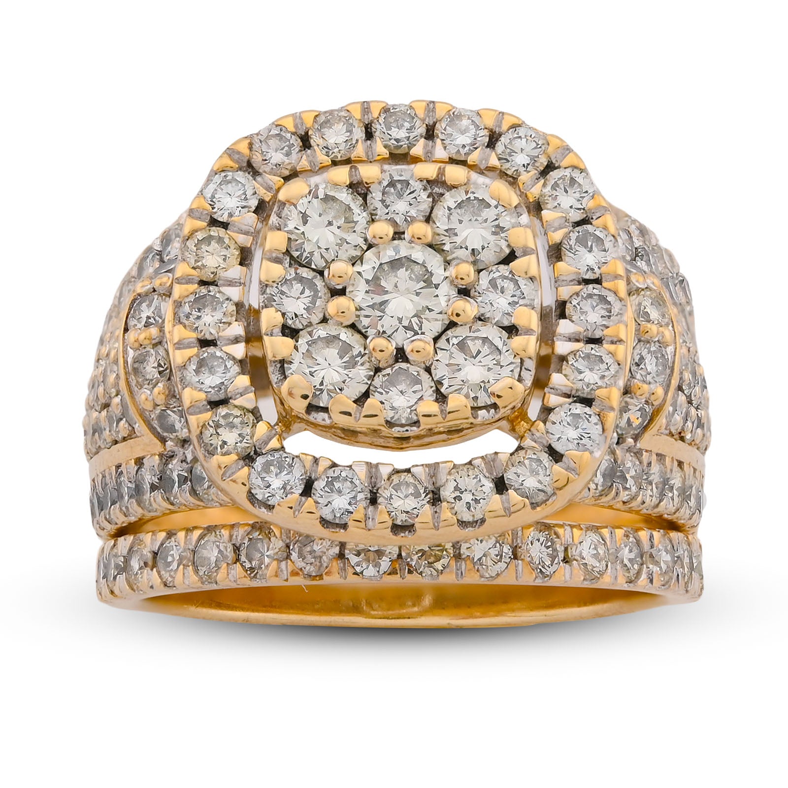 Flower Cluster Square Halo Women Ring with band 3CT Natural Diamond 10K Yellow Gold