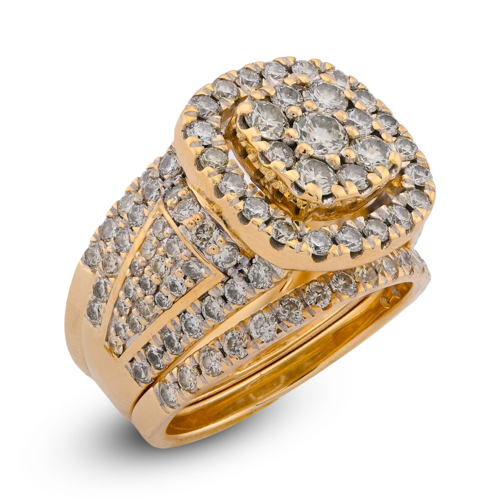 Flower Cluster Square Halo Women Ring with band 3CT Natural Diamond 10K Yellow Gold