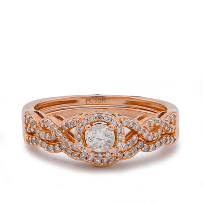 Round Solitaire Centre Infinity Style Natural Diamond Women Ring with Band 0.75CT 10K Rose Gold