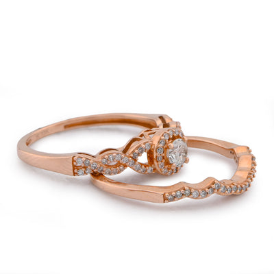 Round Solitaire Centre Infinity Style Natural Diamond Women Ring with Band 0.75CT 10K Rose Gold
