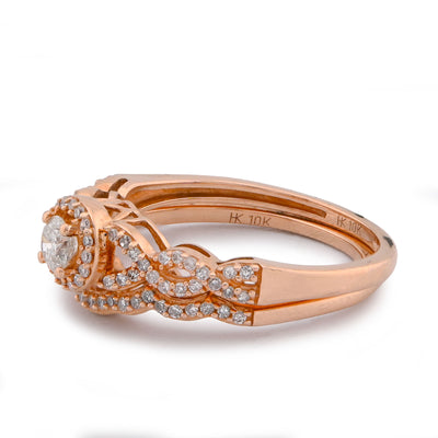 Round Solitaire Centre Infinity Style Natural Diamond Women Ring with Band 0.75CT 10K Rose Gold